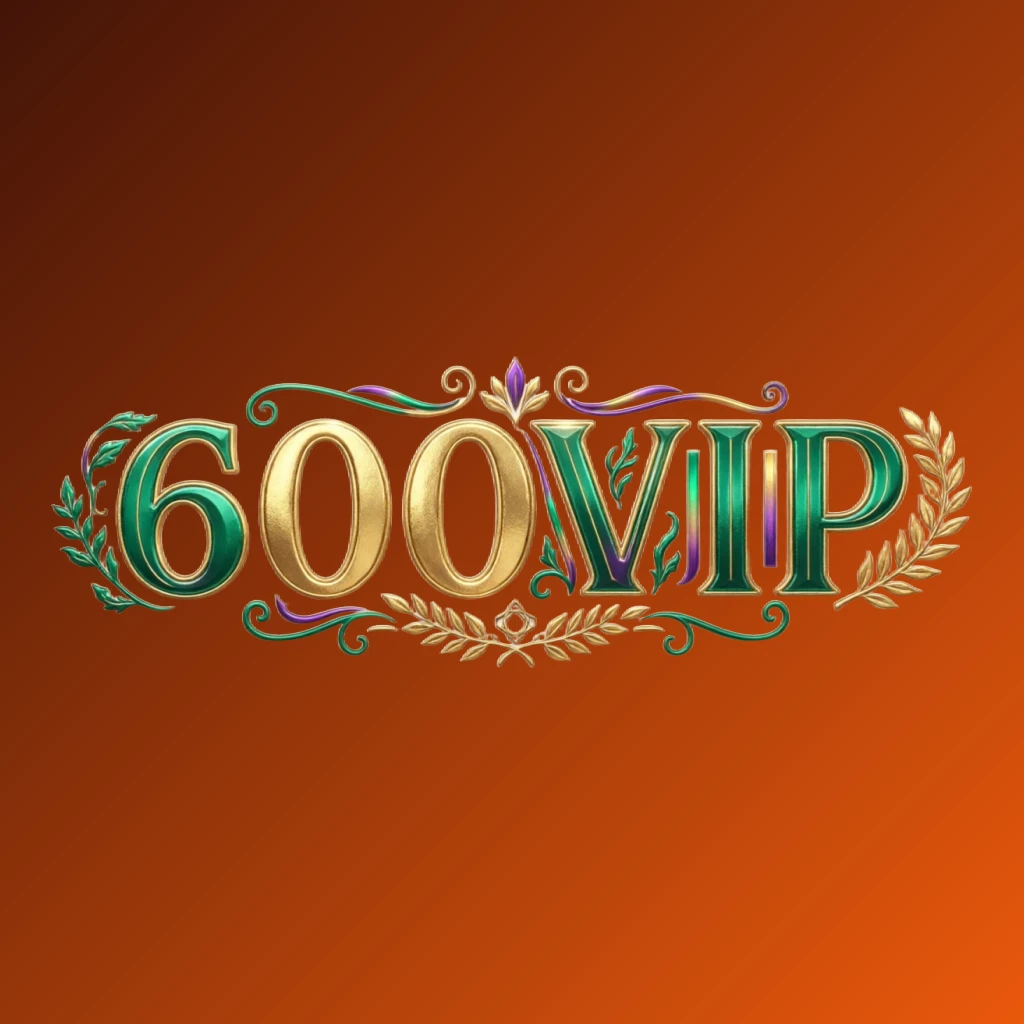Luxury colorful 600VIP logo featuring bold serif typography in rich emerald, violet, and gold with elegant glowing ornaments on a transparent background, designed as a horizontal rectangular wordmark for a premium brand identity